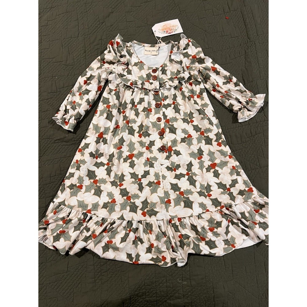 Eliza Grace Clothing 2T Dress With Holly Pattern‎ NWT